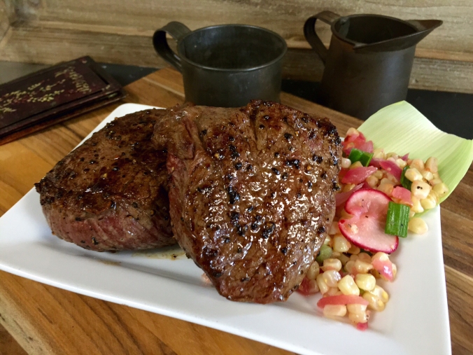 Organic Top Sirloin Steak over Pickled Radish and Corn Salad