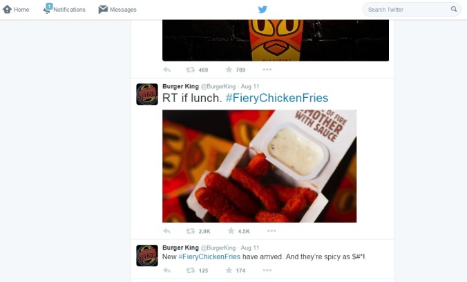 A snapshot of Burger King's Twitter Feed